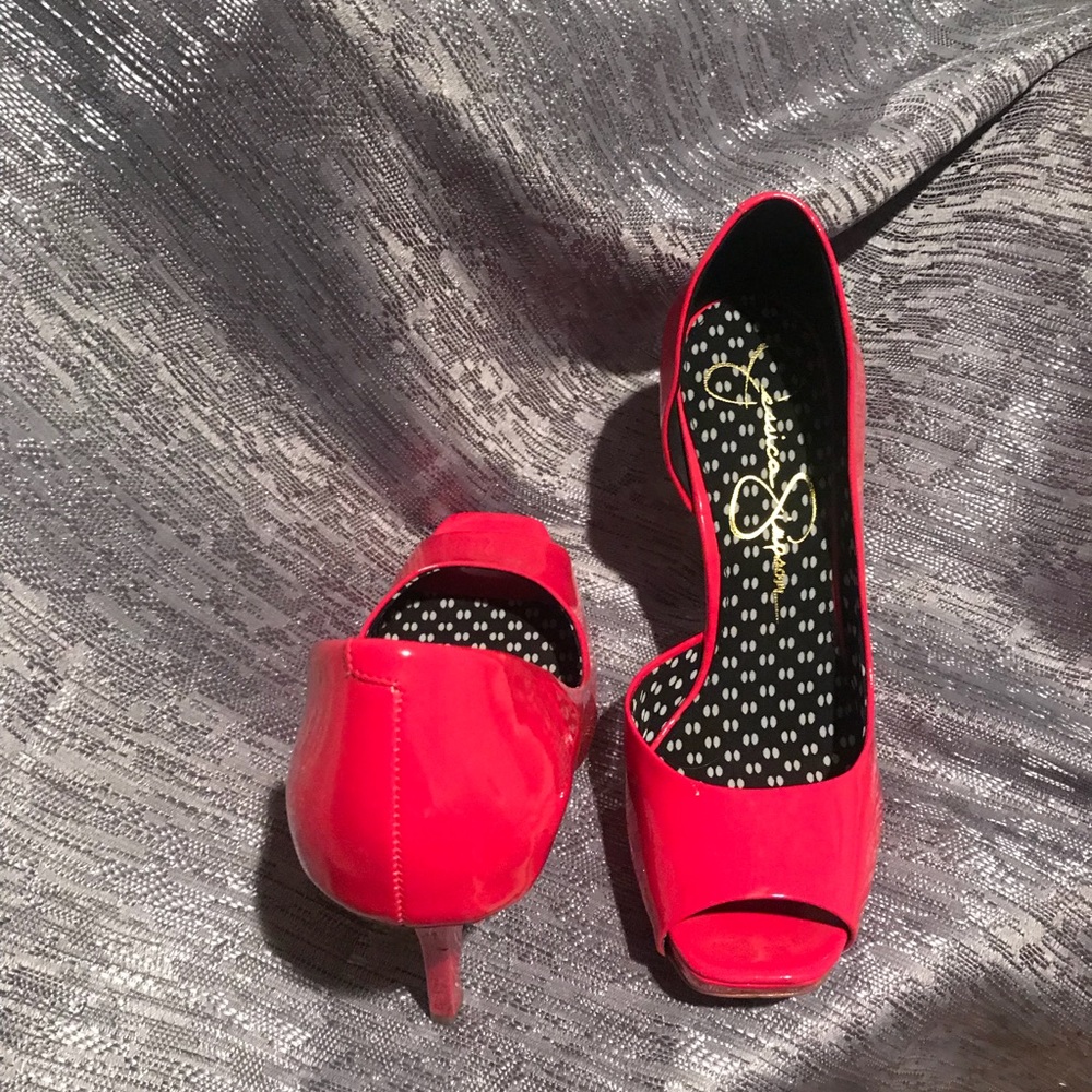 Jessica Simpson hot pink (not neon) peep toe pumps